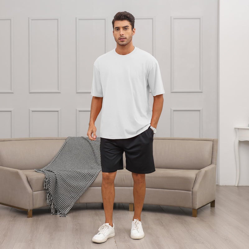 Opomelo Men's Cotton Oversized T-Shirts Workout Short Sleeve Tshirts Crewneck Basic Tee Casual Lightweight Tops White - Image 5