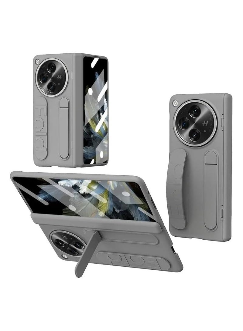 Case Compatible OnePlus Open Case, 【Built-in HD Screen Protector】 Elastic Silicone Wrist Strap Phone Case Shockproof PC Case with Stand  - Image 1