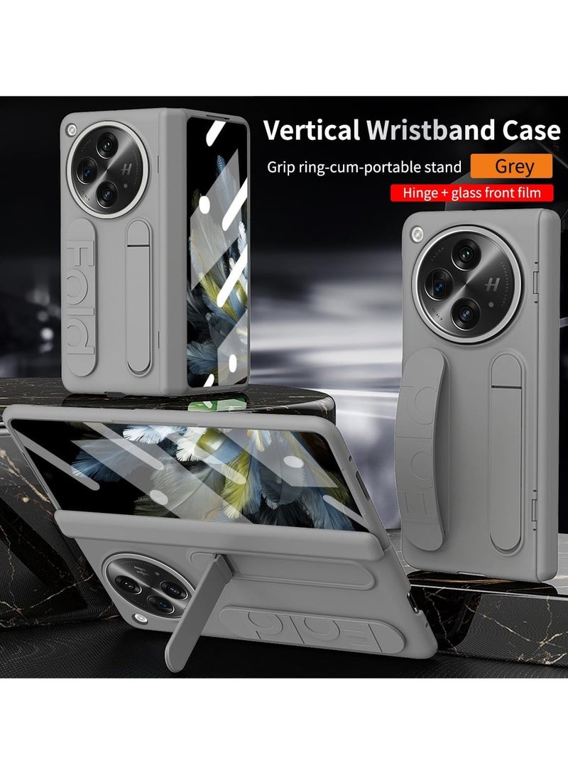 Case Compatible OnePlus Open Case, 【Built-in HD Screen Protector】 Elastic Silicone Wrist Strap Phone Case Shockproof PC Case with Stand  - Image 2