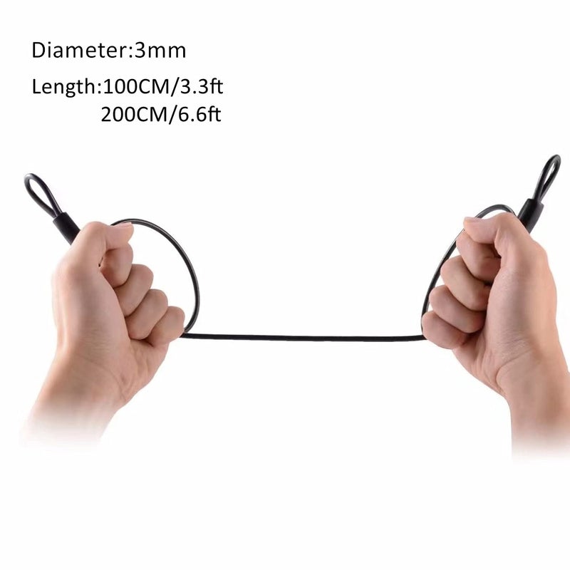 GOMRQING 3mm 200CM/6.6ft Long Outdoor Travel Security Cable Lock,Braided Steel Coated Safety Cable Luggage Lock,Safety Cable Wire Rope Chain Lock Double Loop Lightweight (2 Pack) - Image 3