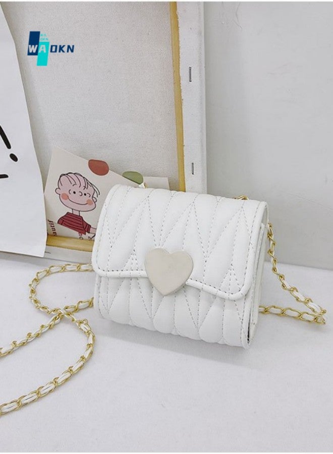 WAOKN Stylish Heart Shape Shoulder Bag for Girls, Square Crossbody Bag Messenger Bag for Kids, Key Coin Handbag for Teenagers, Chain Children Accessories Coin Purse Small Bag(White)  - Image 1