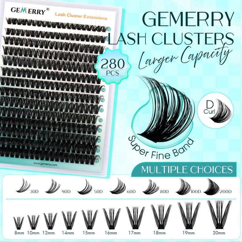 GEMERRY Lash Clusters Fluffy Cluster Lashes Extensions Thick 280pcs D Curl Eyelash Clusters DIY At Home Individual Lashes Extension by GEMERRYï¼ˆ80P-10-18mm) - Image 5