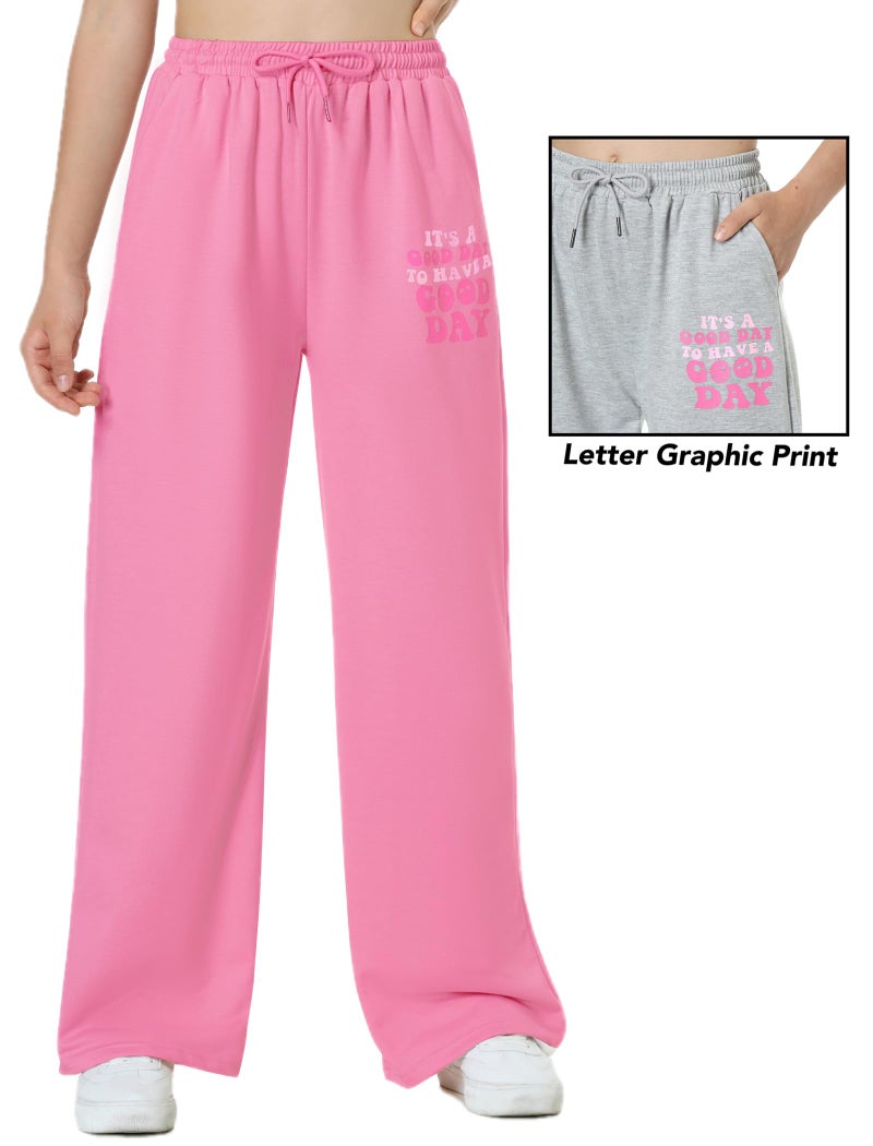 EXARUS Girls Sweatpants Wide Leg Sweat Pants 3 Pack Kids with Pockets Drawstring High Waisted Preppy Cute Youth Pants 12Y - Image 3