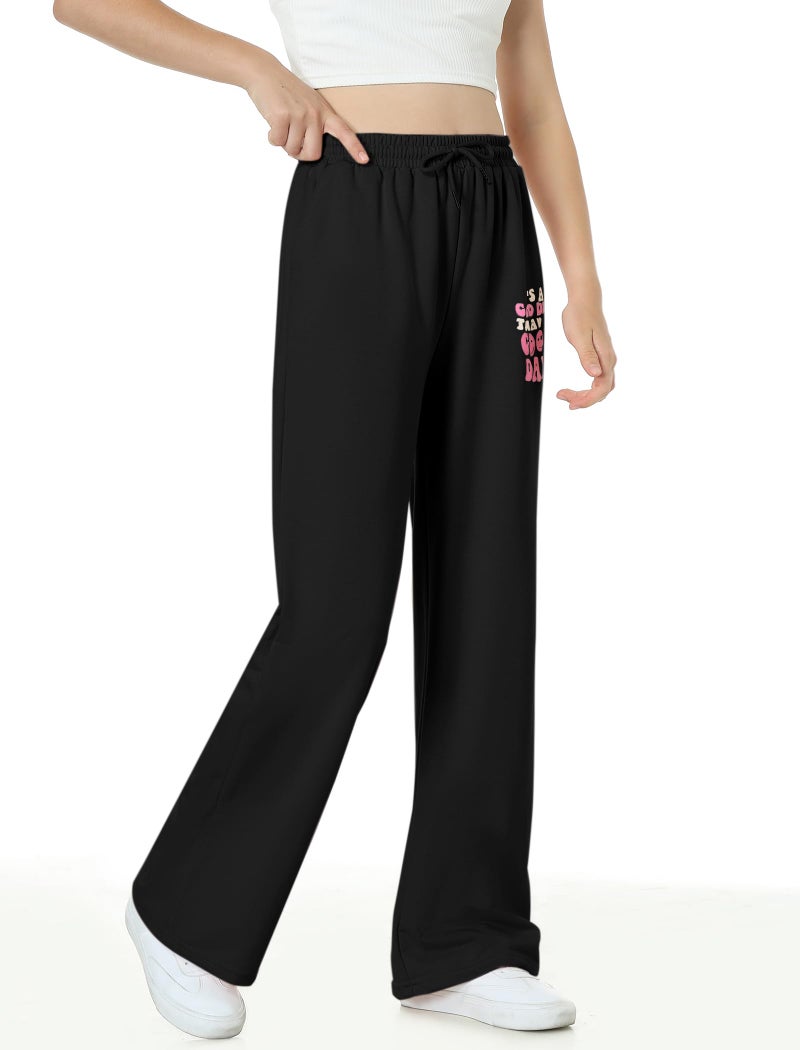 EXARUS Girls Sweatpants Wide Leg Sweat Pants 3 Pack Kids with Pockets Drawstring High Waisted Preppy Cute Youth Pants 12Y - Image 5