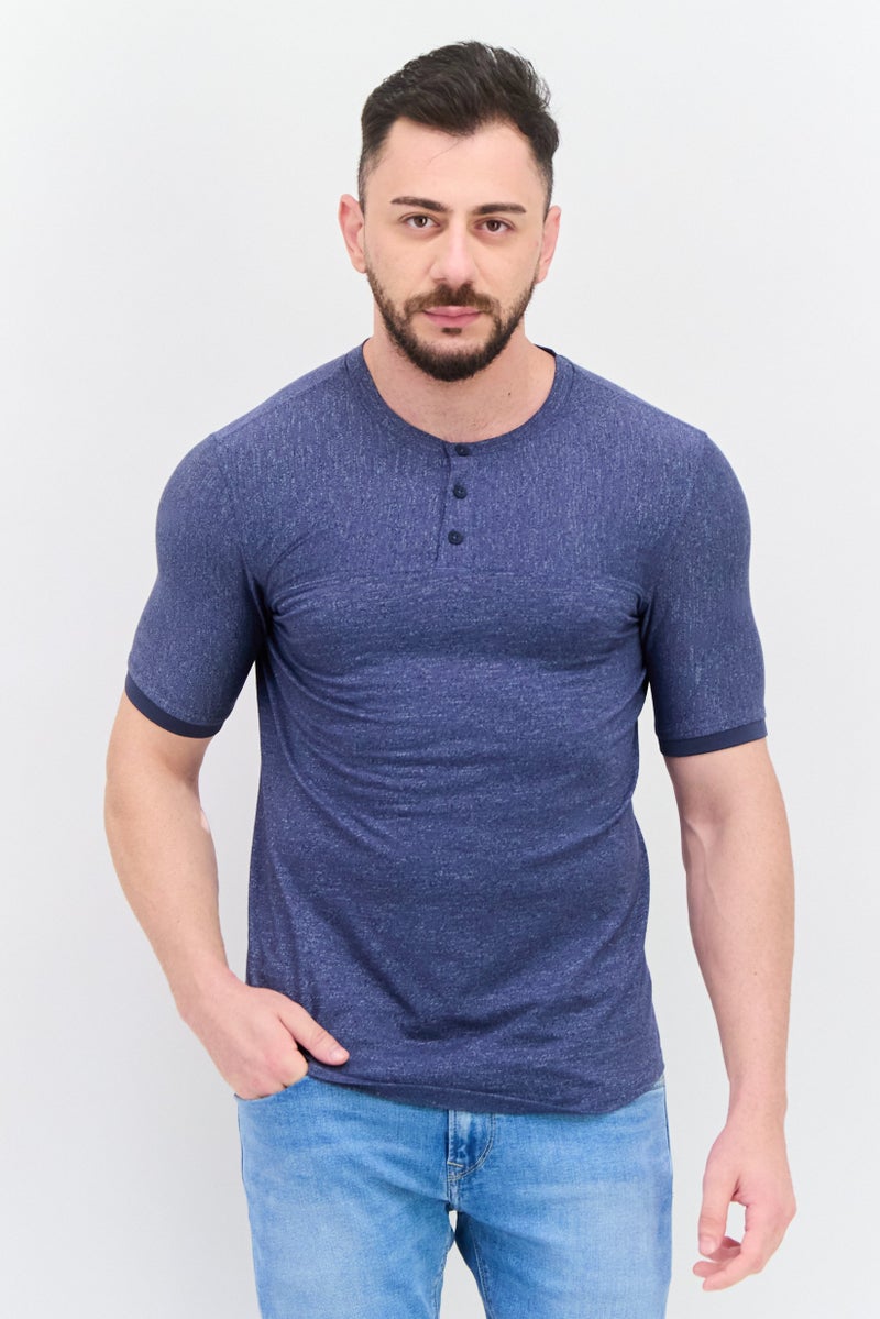 Kenneth Cole Men Crew Neck Short Sleeve Heather Shirt, Navy - Image 1