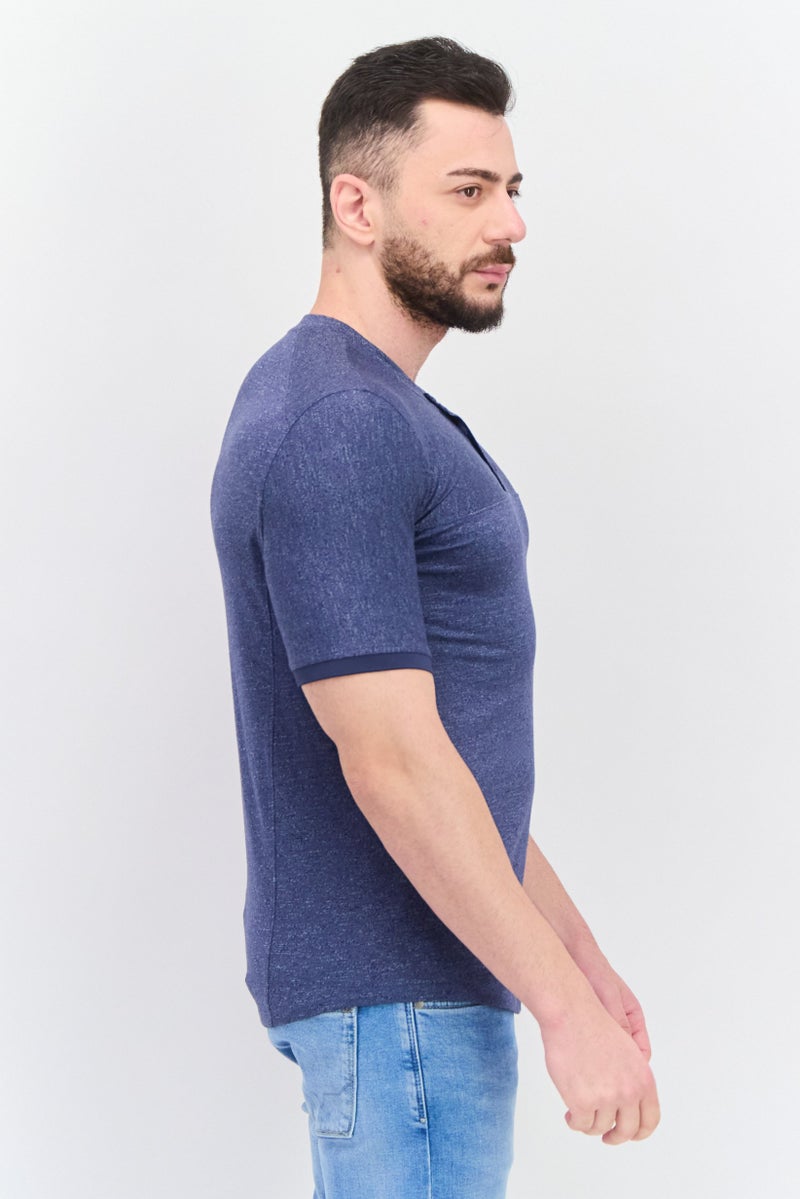 Kenneth Cole Men Crew Neck Short Sleeve Heather Shirt, Navy - Image 4