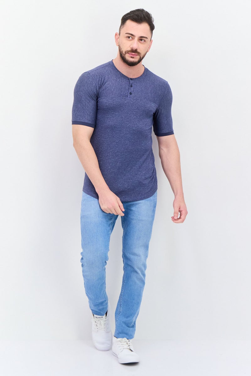 Kenneth Cole Men Crew Neck Short Sleeve Heather Shirt, Navy - Image 3