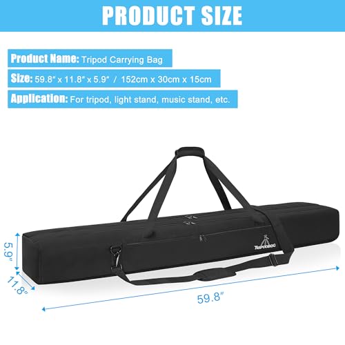 TORIBIO 60" Multifunctional Tripod Bag, Heavy Duty Tripod Carrying Case with Dual Compartment for Music Stand, Mic Stand, Speakers Stand, Tripods, Lights, Boom Stand, Cameras, Monopods Stand - Image 5