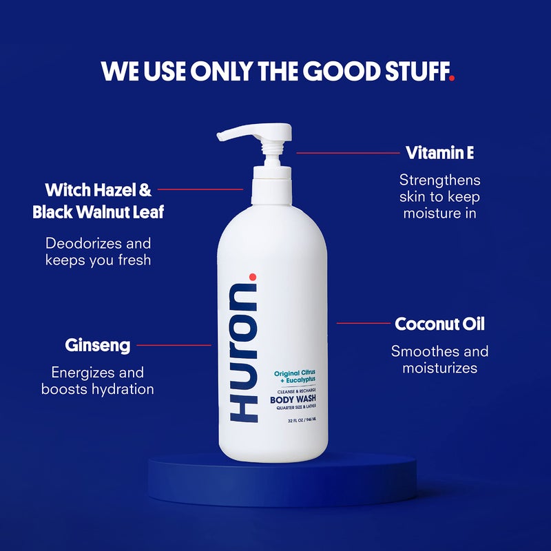 Huron Men's Moisturizing Body Wash - Crisp Citrus, Eucalyptus, Mint, Aromatic Greens - 32 fl oz - Image 3