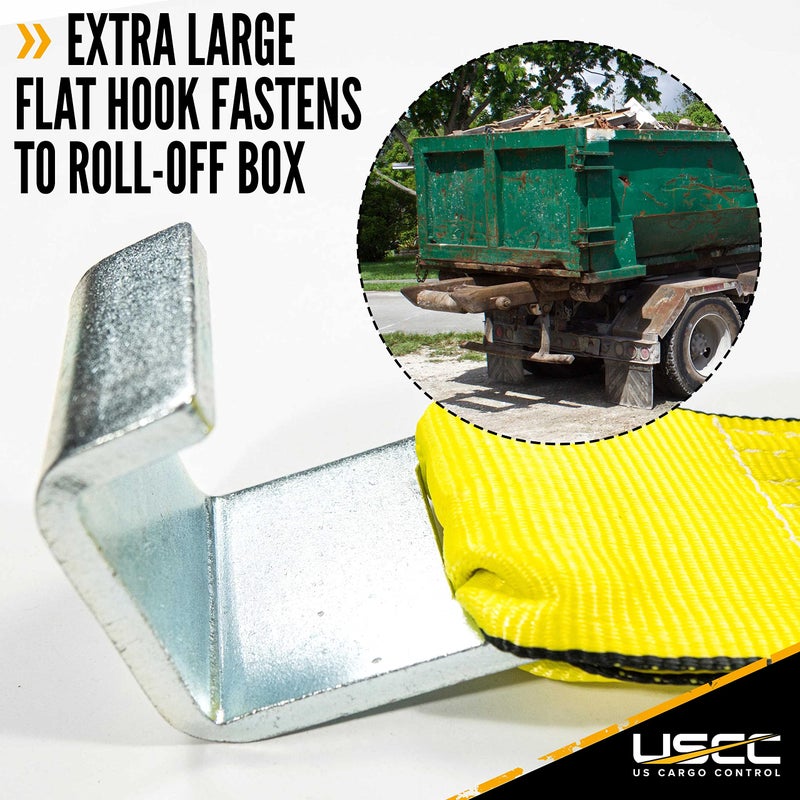 US Cargo Control 4 Inch x 5 Feet Roll Off Container Winch Strap with Flat Hook, Heavy Duty Trailer Winch Strap for Cargo Securement, 5,400 lbs Working Load Limit, Large Flat Hook for Easy Fastening - Image 3