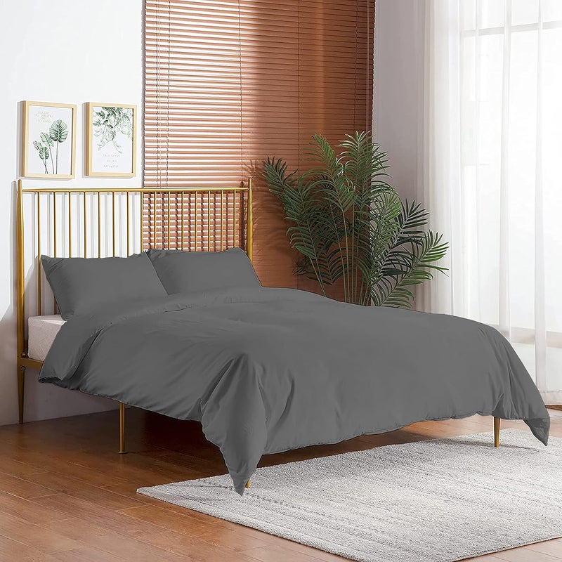 Day Care طقم غطاء لحاف مكون من 3 قطع من الألياف الدقيقة الفائقة النعومة بحجم 61X91 بوصة وغطاء وسادة 300 TC بحجم 18X28 بوصة باللون الرمادي الداكن - Image 2