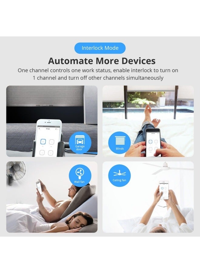 SONOFF 4CH Pro R3 Wi-Fi Smart Switch 4-Channel Din Rail Mounting Home Automation,Self-Locking/Interlock Control Home Appliances, RF/APP/Voice/LAN Control, Works with Alexa(1 Pack) - Image 3