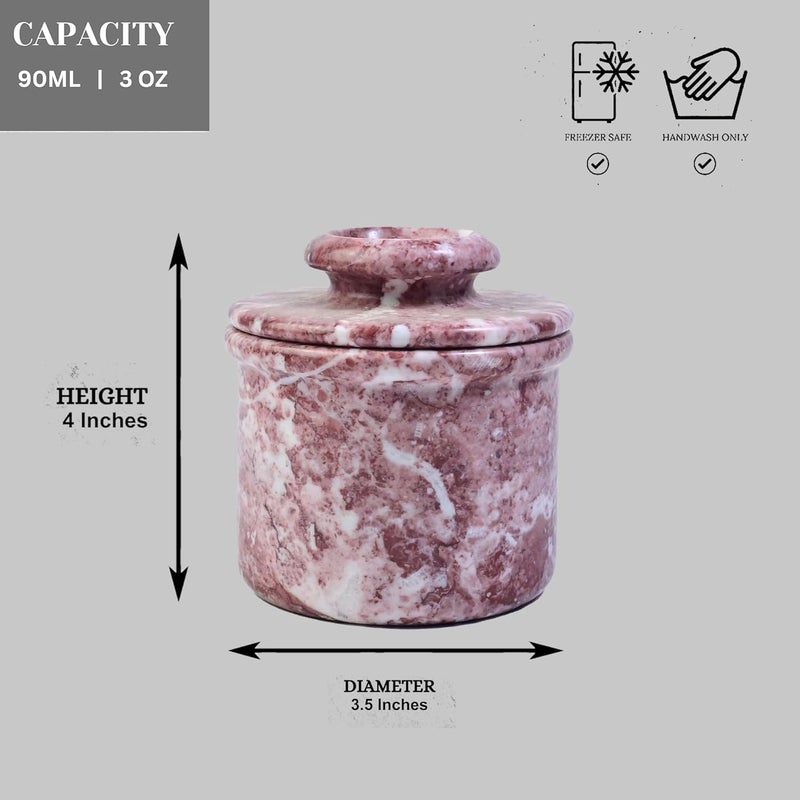 OceanicX Green Onyx Butter Keeper, Round Marble Butter Dish, 4 inches, 3.5 inch Diameter (Strawberry Pink, 4 Inch) - Image 3