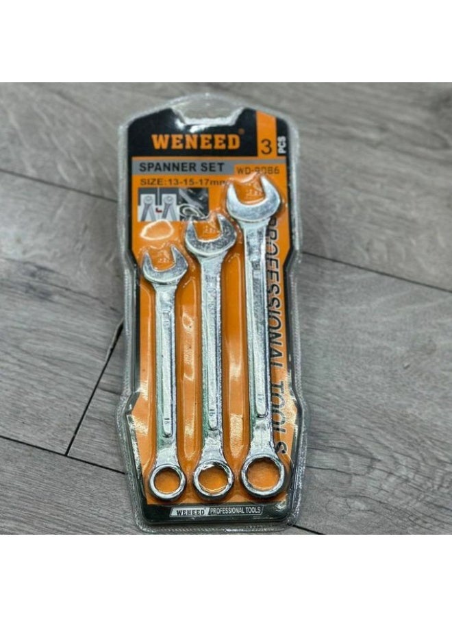 طقم مفاتيح 3 مقاسات (13–15–17) WD-9086 / AS-34 – للسيارات والصيانة المنزلية