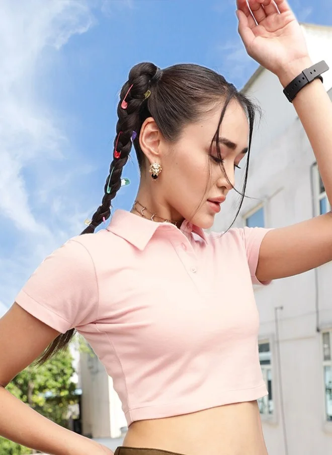 STREET 9 BASICS Pink Polo Collar Crop T-Shirt for Women