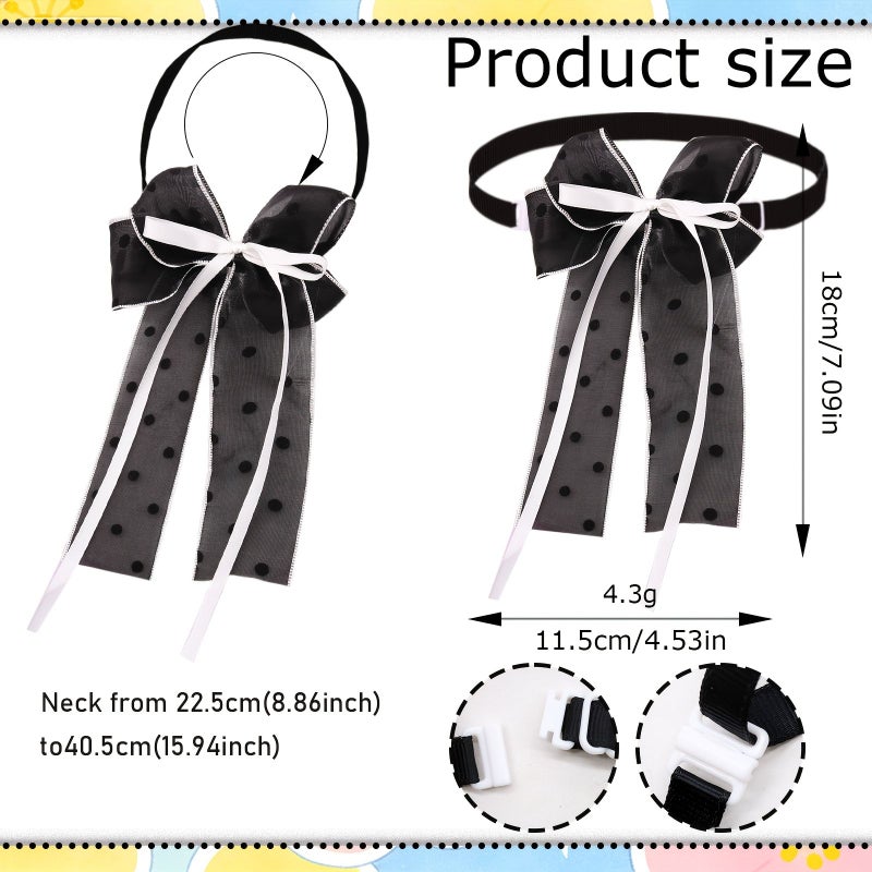 White Dots Adjustable Dog Cat Collar Bow Long Ribbon Wedding Holiday - Image 2