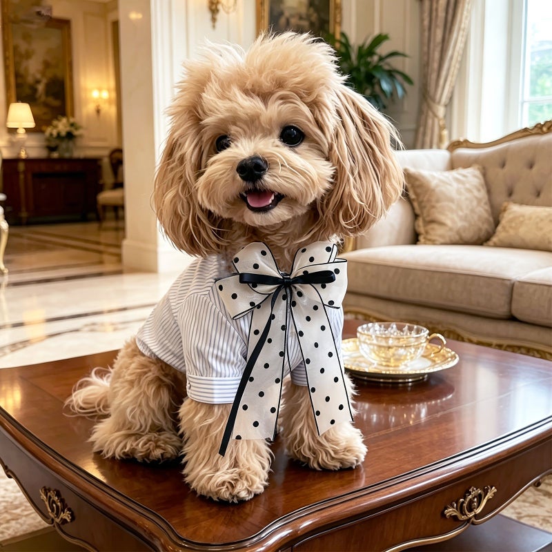 White Dots Adjustable Dog Cat Collar Bow Long Ribbon Wedding Holiday - Image 5