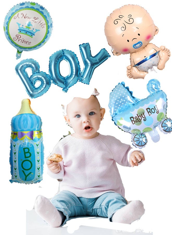 5-Pieces Decorative Newborn Baby Birthday Party Inflatable Balloon Set Boy - Image 2