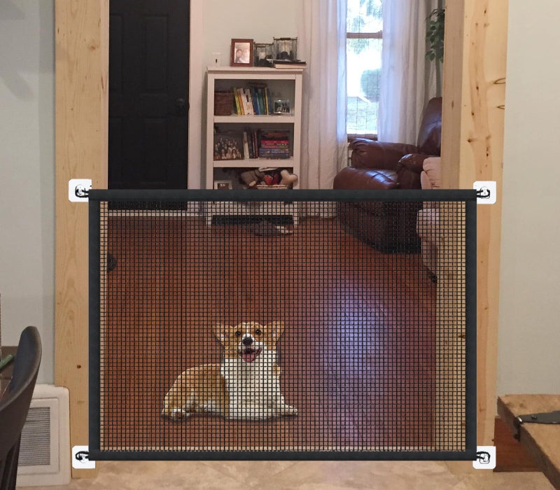 Dog Gates for The House Portable Magic Pet Gates for Doorways Stairs No Drill Durable Mesh Puppy Gate Safety Fence Guard 435 W X 31 H 6 Hooks