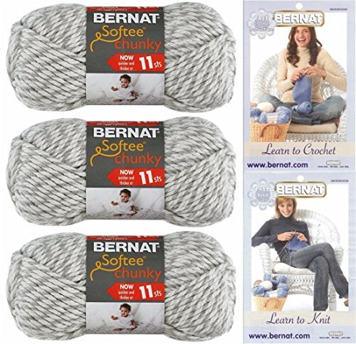 Bernat Softee Chunky Yarn Bundle Super Bulky Number 6, 3 Skeins (Gray Ragg) - Image 1