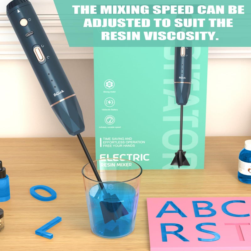 BGick Upgraded Resin Mixer, Handheld Rechargeable Mixer with Minimizing Bubbles,Epoxy Resin Mixer for Resin, Silicone Mixing, Resin Molds, DIY Crafts (Included 4 pcs Paddles) (Blue) - Image 3
