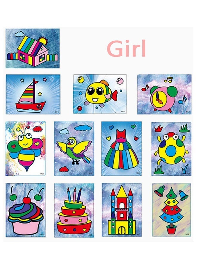 Sand Art Kits For Kids - 12 Sheets Peel And Stick Sand Art Pictures, Sand Painting Cards Art Kids Coloring DIY Paper Craft Kit Bulk Party, Creative Rangoli Sand Art Kit, DIY Sticky Sand Art Paper Peel - Image 2