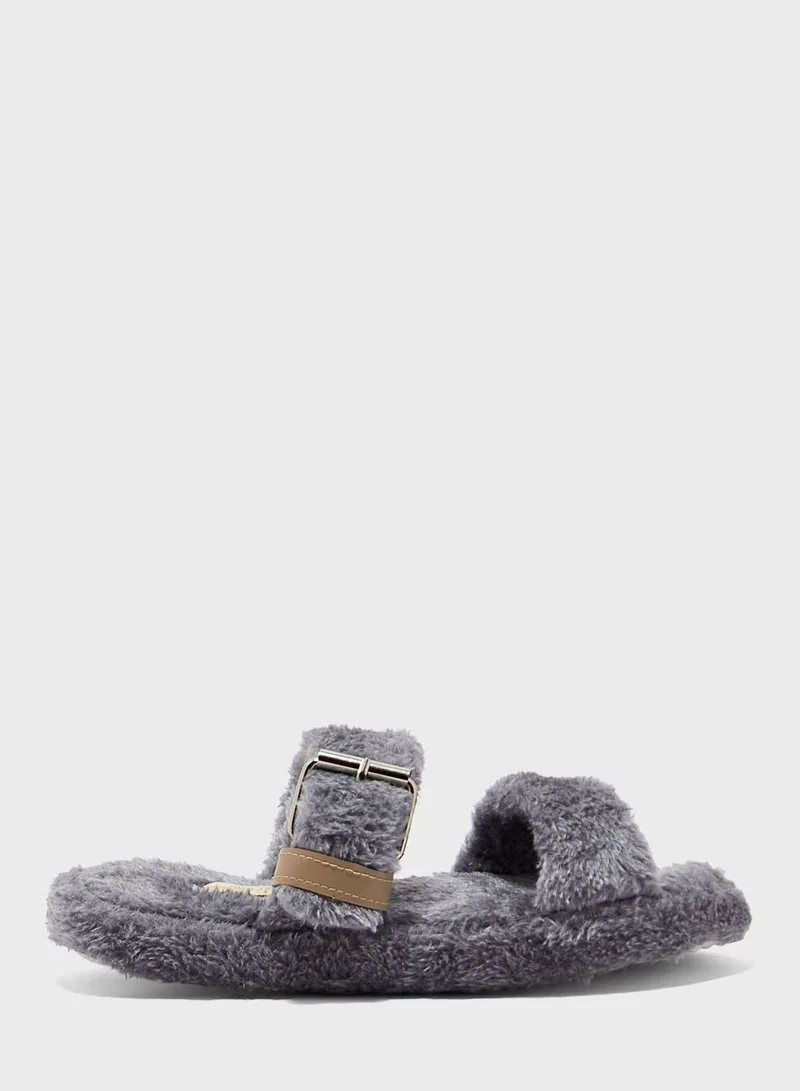 Truffle Fluffy Double Strap Bedroom Slipper