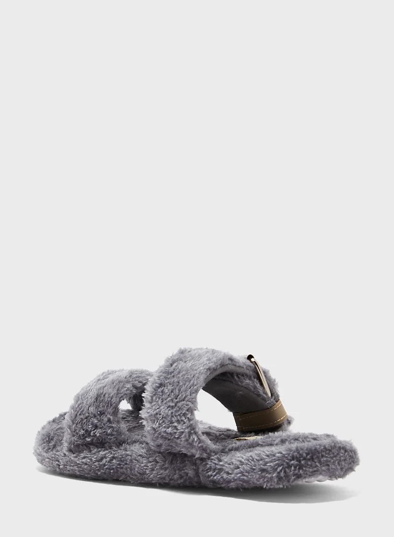 Truffle Fluffy Double Strap Bedroom Slipper