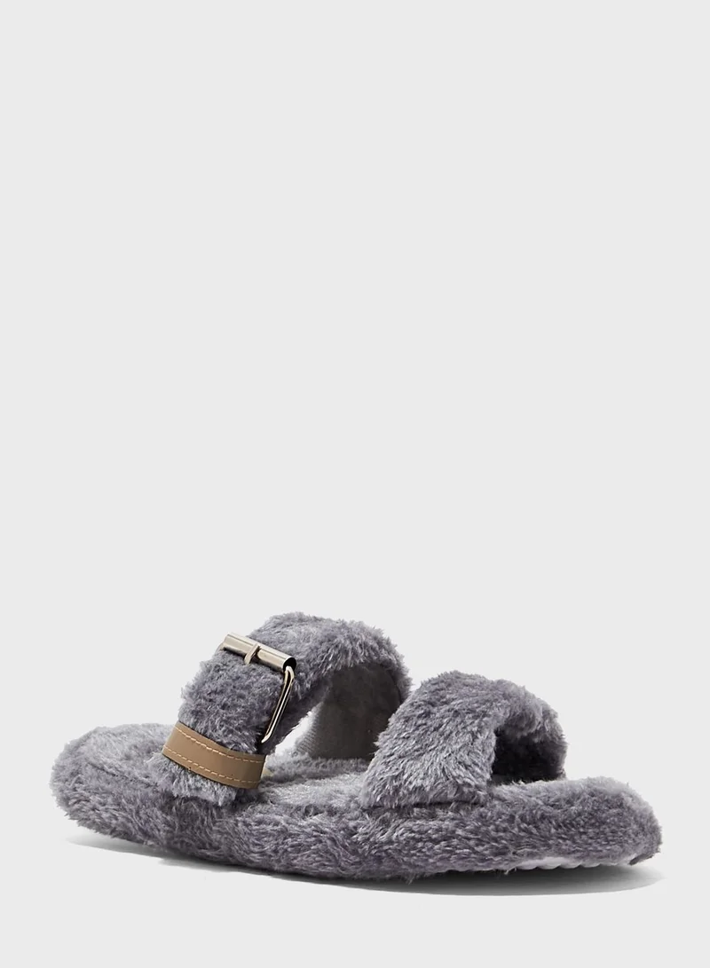 Truffle Fluffy Double Strap Bedroom Slipper