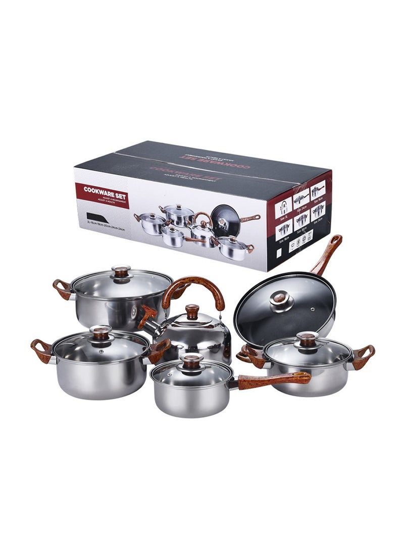 شاربدو مجموعة أواني طهي، أواني ومقالي من الفولاذ المقاوم للصدأ، أواني طهي غير لاصقة، خالية من حمض بيرفلورو الأوكتانويك (PFOA) - مقلاة، طاجن مع غطاء، قدر، مقلاة شواء، أدوات مطبخ - Image 2