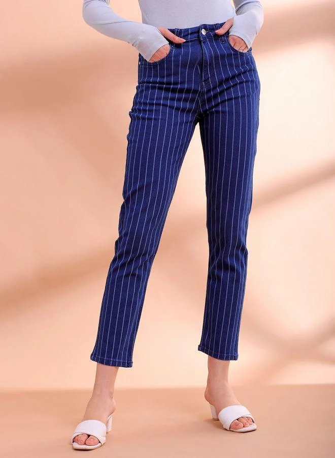 Women Straight Fit Laser Print High-Rise Jeans