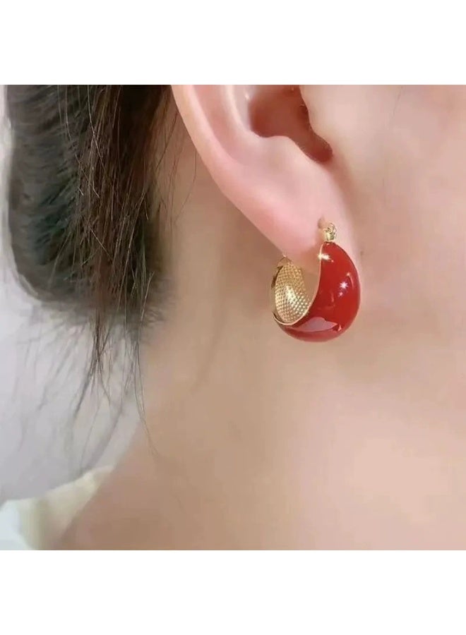 Goolsky أقراط كليب حمراء مينا عتيقة – أقراط كورية أنيقة بسيطة 2025 - Image 5