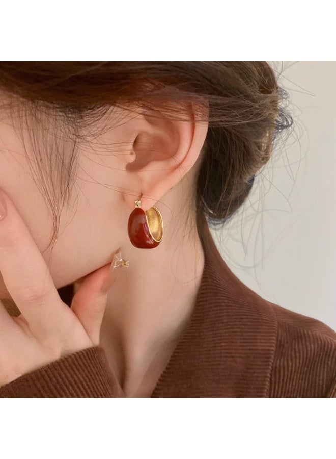 Goolsky أقراط كليب حمراء مينا عتيقة – أقراط كورية أنيقة بسيطة 2025 - Image 3