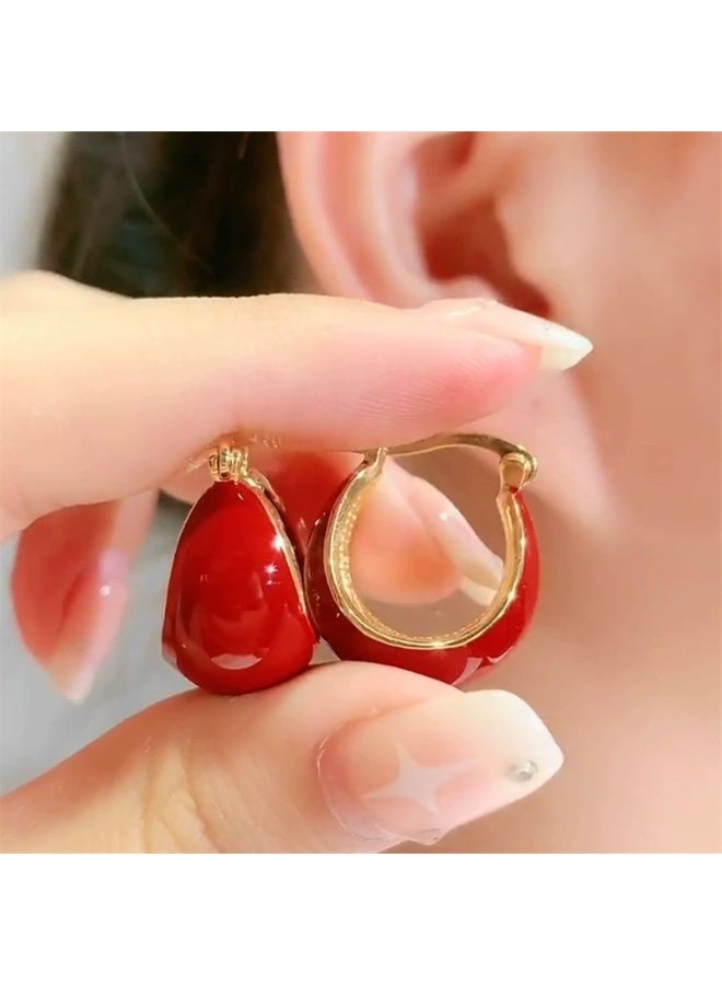 Goolsky أقراط كليب حمراء مينا عتيقة – أقراط كورية أنيقة بسيطة 2025 - Image 1