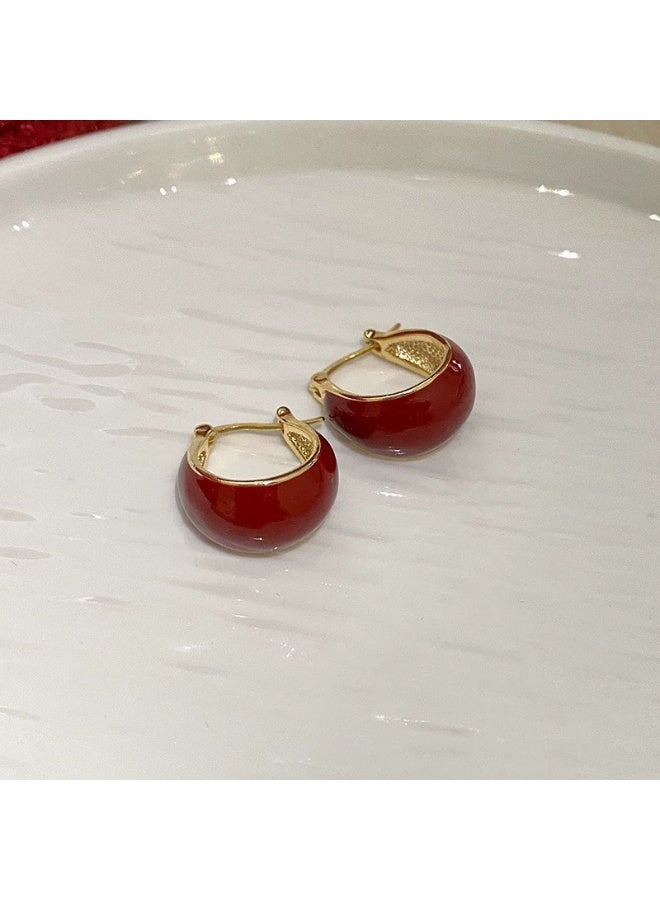 Goolsky أقراط كليب حمراء مينا عتيقة – أقراط كورية أنيقة بسيطة 2025 - Image 2