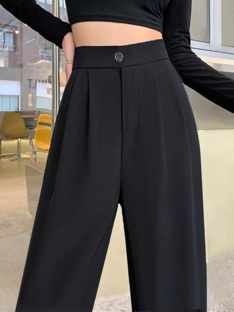 2024 Spring High Waist Slim Fit Black Trousers Black
