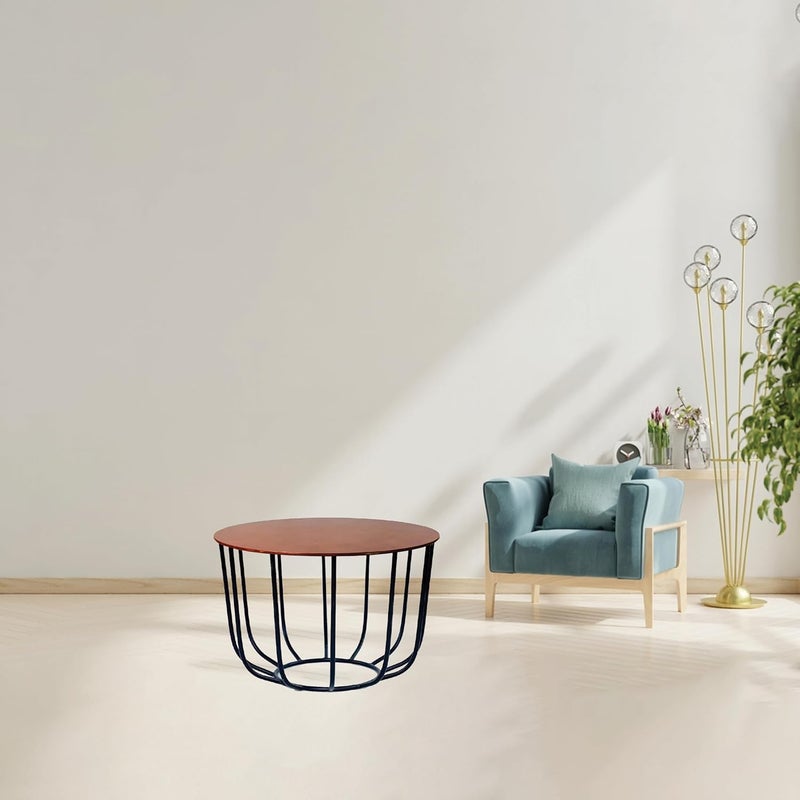 Meqstore Nesfur Engineered Wood Metal Round Coffee TableCenter Coffee Table Round Tea and Coffee Table for Hall Kitchen Living Room Home Decor Guest Room White and Gold - Image 2