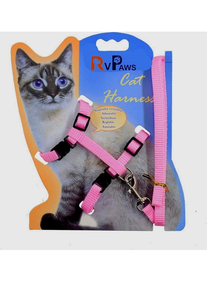 طقم حزام مقود للقطط - حزام مقود من النايلون قابل للتعديل مع مجموعة حزام للمشي مع الحيوانات الأليفة الصغيرة - سادة (وردي) - Image 1