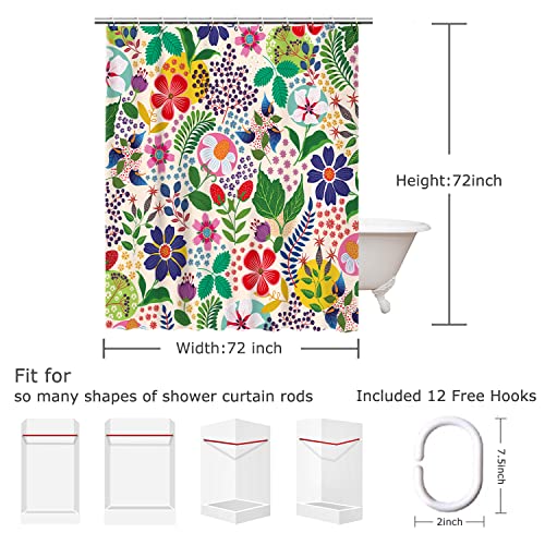 LIVILAN Floral Shower Curtain Colorful Shower Curtain Flower Boho Bright Unique Flowered Fabric Bohemian Shower Curtain for Bathroom with 12 Hooks, 72"x 72" - Image 5