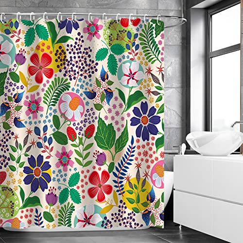 LIVILAN Floral Shower Curtain Colorful Shower Curtain Flower Boho Bright Unique Flowered Fabric Bohemian Shower Curtain for Bathroom with 12 Hooks, 72"x 72" - Image 3