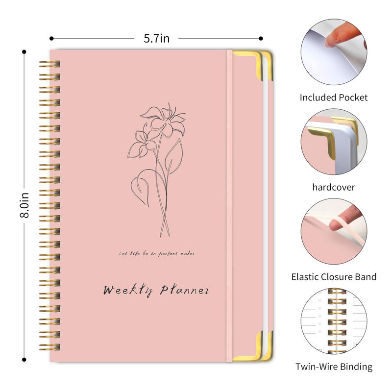 KAICN Undated Weekly Planner With Metal Corner Hardcover Notebook   A5 Size Journal With To Do List Planner  Habit Tracker Weekly Goals For Adhd Student  Office  Women  Men  Gifts 6 X 8 Inches Spiral Bindding  Pink - Image 2