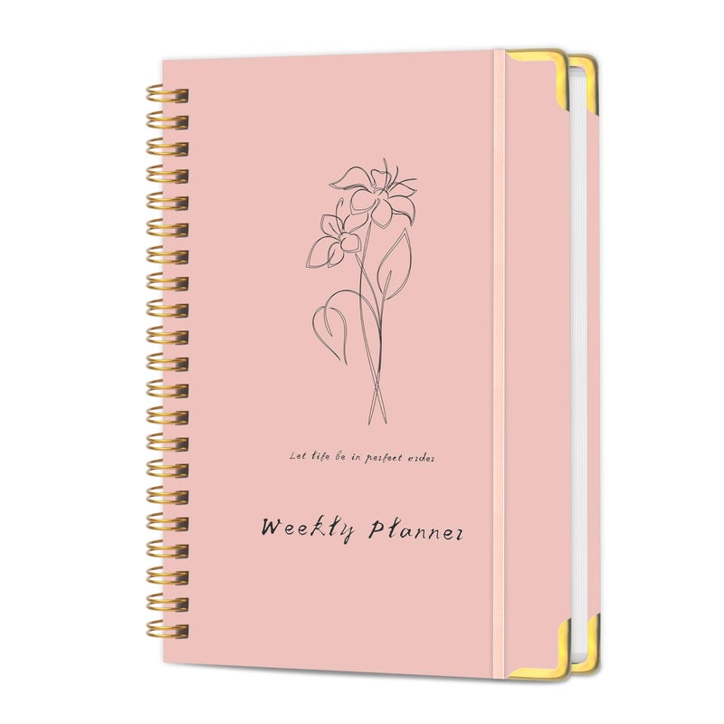 KAICN Undated Weekly Planner With Metal Corner Hardcover Notebook   A5 Size Journal With To Do List Planner  Habit Tracker Weekly Goals For Adhd Student  Office  Women  Men  Gifts 6 X 8 Inches Spiral Bindding  Pink - Image 1