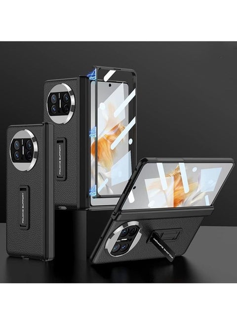 Huawei Mate X3 5G Case, Leather Case with Hinge Protection Screen Protector Built-in Kickstand Metal Camera Lens Cover Ultra-Thin Shockproof Case