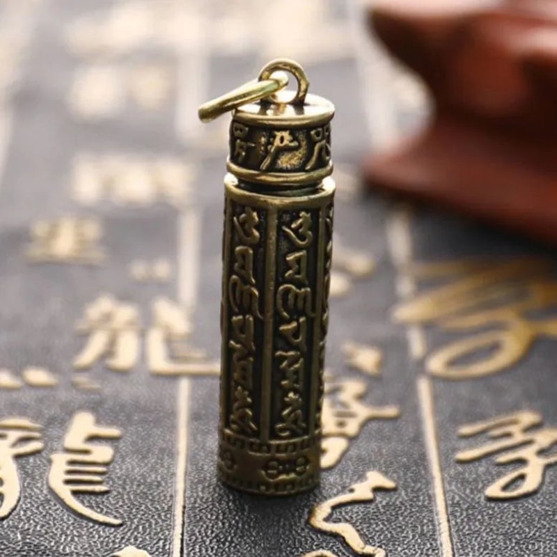 Keychain Brass Pendant Container with Hieroglyphs - Image 3