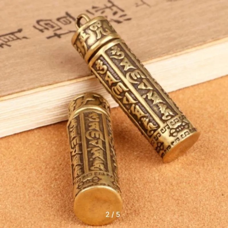 Keychain Brass Pendant Container with Hieroglyphs - Image 4