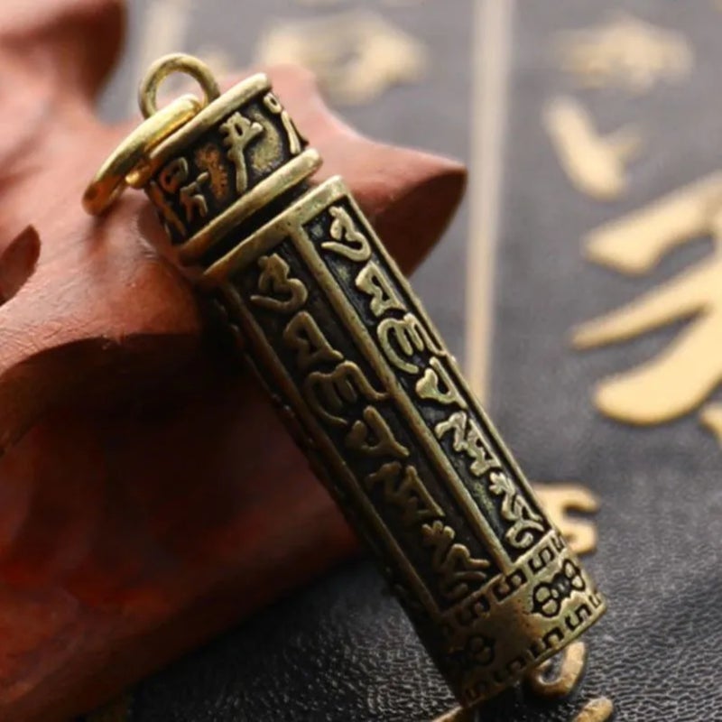 Keychain Brass Pendant Container with Hieroglyphs - Image 2