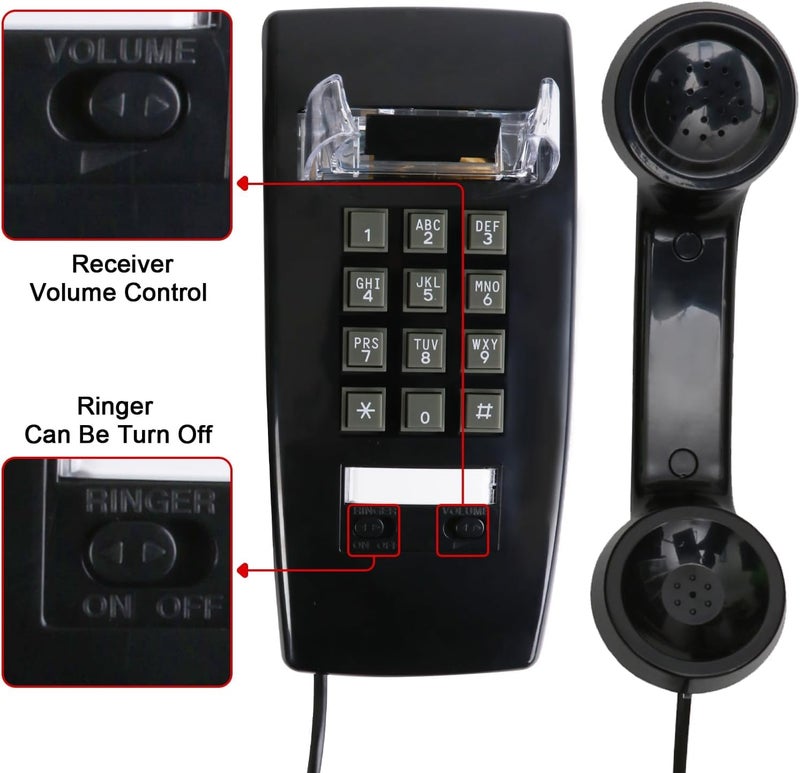 Sangyn Retro Wall Phones for Landline with Loud Mechanical Ringer Vintage Wall Mount Phone with Volume Adjustable Old Fashioned Corded Landline Telephone for Kitchen School Office, Black - Image 1