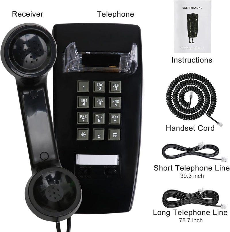 Sangyn Retro Wall Phones for Landline with Loud Mechanical Ringer Vintage Wall Mount Phone with Volume Adjustable Old Fashioned Corded Landline Telephone for Kitchen School Office, Black - Image 5