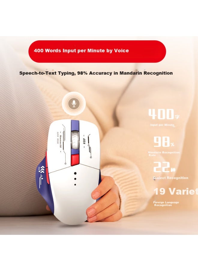 D.rob Intelligent Ai Mouse، ماوس ألعاب مريح، ماوس مكتبي صامت للكتابة الصوتية وإنشاء العروض التقديمية ، D10 أزرق وأبيض - Image 3