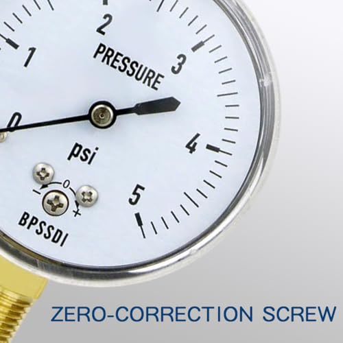 BPSSDI 0-5 Psi Low Pressure Gauge, Capsule Gauge with 304 Stainless Steel Case, 2.5" Dial Size, 1/4" NPT Lower Mount, Zero Adjustment, for Air Water Gas Pressure Test - Image 4
